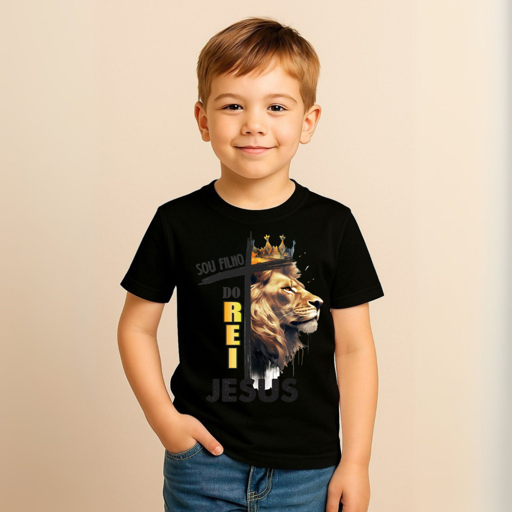 Camiseta Infantil Cristã Filho do Rei 100% Algodão Camiseta Infantil, Gospel, evangélica, religiosa
