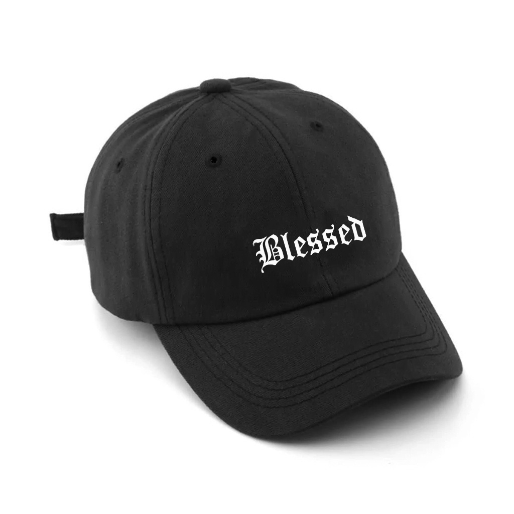 Boné Blessed Estampado Unissex Algodão Regulagem Boné Cristão Preto Gospel Evangélico Estiloso