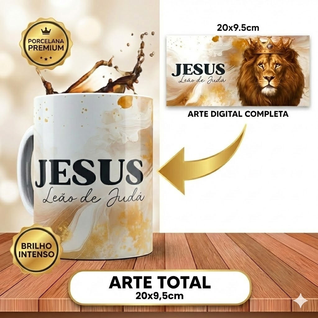 Caneca Personalizada Gospel Leão de Judá Jesus 325ml Porcelana Pascoa Presente Cristão Evangélico