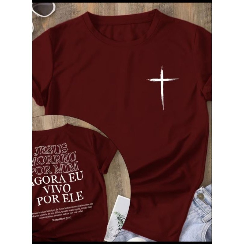 Camiseta Unisex evangelica religiosa 100% Algodão Vivo Por Ele envio imediato