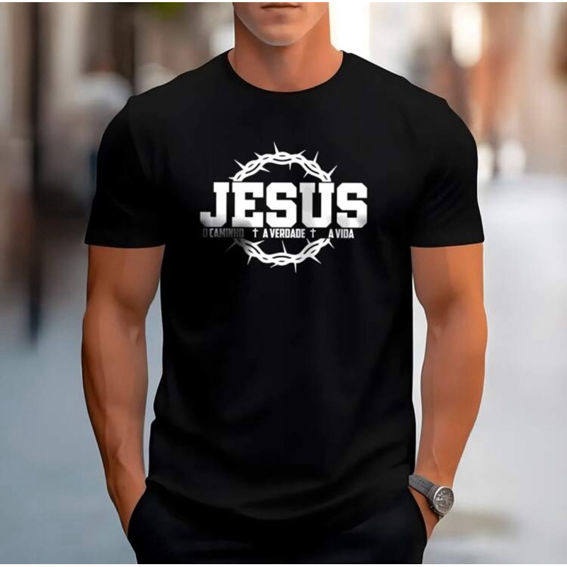 Blusa Masculina Moda Evangélica Jesus Coroa